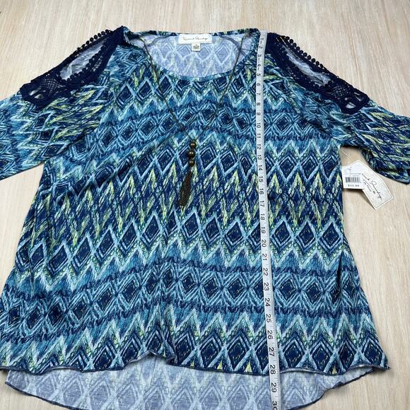 NWT French Laundry Cristel Blue Combo Cold Shoulder Necklace Top Blouse 2X - Picture 14 of 16